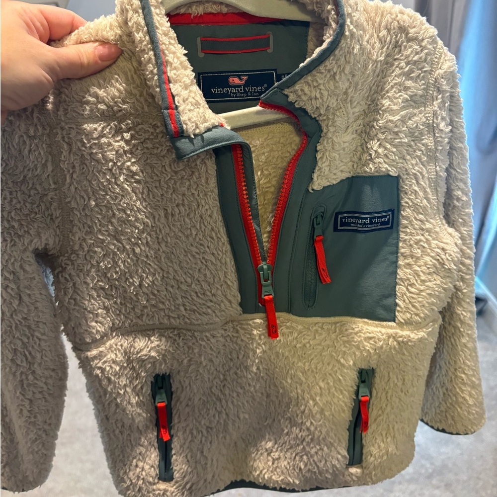 Vineyard Vines Kids Sherpa Fleece Jacket - Cream and Blue